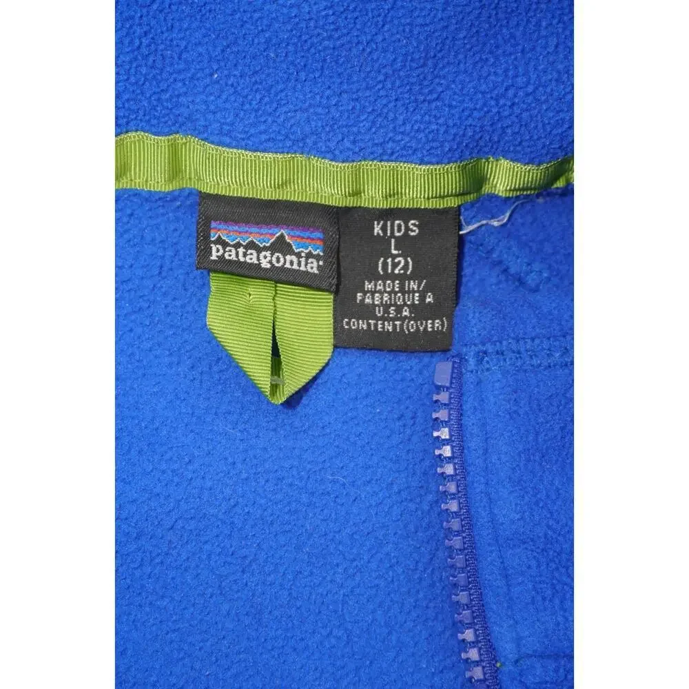 Patagonia Kids L Synchilla Fleece Jacket Blue Full Zip Boys Girls 12 USA Made
